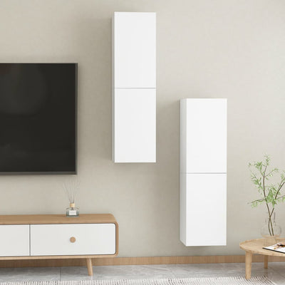 TV-tasot 2 kpl valkoinen 30,5x30x110 cm tekninen puu