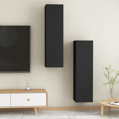 TV-tasot 2 kpl musta 30,5x30x110 cm tekninen puu