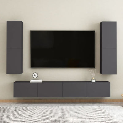 TV-tasot 2 kpl harmaa 30,5x30x110 cm tekninen puu