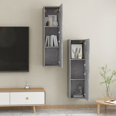 TV-tasot 2 kpl betoninharmaa 30,5x30x110 cm tekninen puu