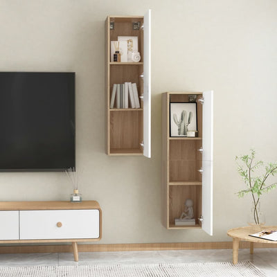 TV-tasot 2 kpl valkoinen/Sonoma 30,5x30x110 cm tekninen puu