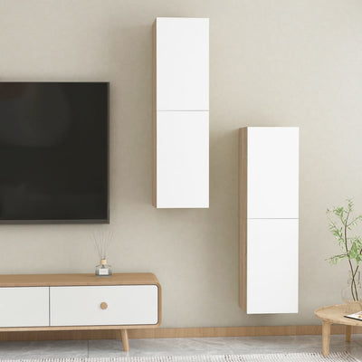 TV-tasot 2 kpl valkoinen/Sonoma 30,5x30x110 cm tekninen puu