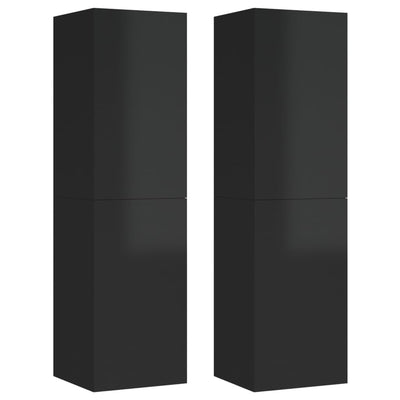 TV-tasot 2 kpl korkeakiilto musta 30,5x30x110 cm tekninen puu