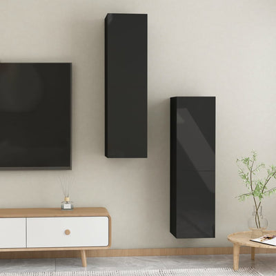 TV-tasot 2 kpl korkeakiilto musta 30,5x30x110 cm tekninen puu