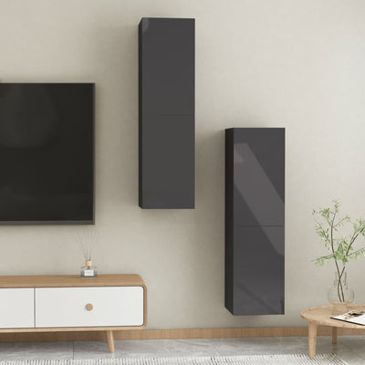 TV-tasot 2 kpl korkeakiilto harmaa 30,5x30x110 cm tekninen puu