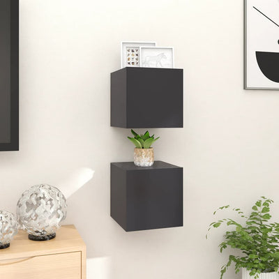 Seinäkiinnitettävät TV-tasot 2 kpl harmaa 30,5x30x30 cm