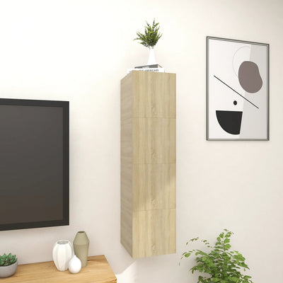 Seinäkiinnitettävä TV-taso 4 kpl Sonoma-tammi 30,5x30x30 cm