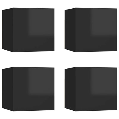 Seinäkiinnitettävä TV-taso 4kpl kork.kiillto musta 30,5x30x30cm