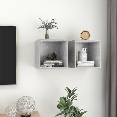 Seinäkaapit 2 kpl betoninharmaa 37x37x37 cm tekninen puu
