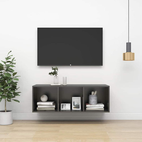 Seinäkiinnitettävä TV-taso harmaa 37x37x107 cm tekninen puu