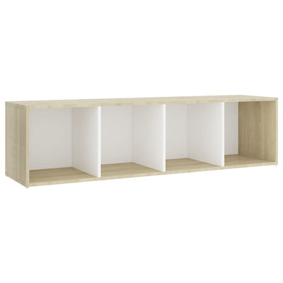TV-taso valkoinen ja Sonoma tammi 142,5x35x36,5 cm tekninen puu