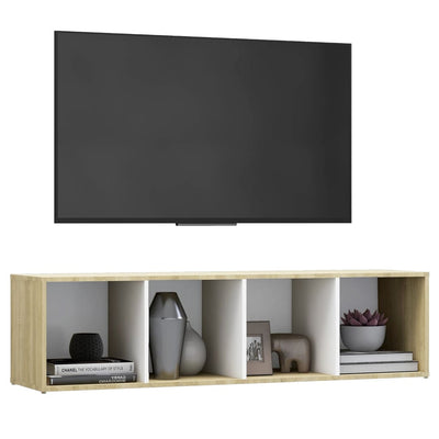 TV-taso valkoinen ja Sonoma tammi 142,5x35x36,5 cm tekninen puu