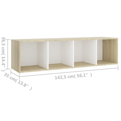 TV-taso valkoinen ja Sonoma tammi 142,5x35x36,5 cm tekninen puu