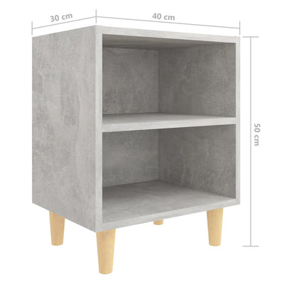 Yöpöydät täyspuiset jalat 2 kpl betoninharmaa 40x30x50 cm
