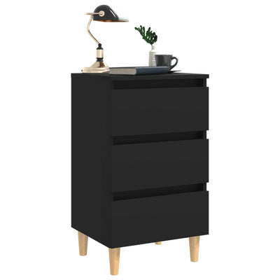 Yöpöydät täyspuiset jalat 2 kpl musta 40x35x69 cm