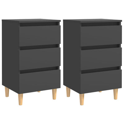 Yöpöydät täyspuiset jalat 2 kpl harmaa 40x35x69 cm