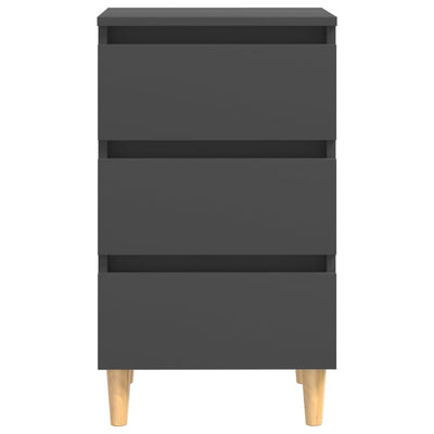 Yöpöydät täyspuiset jalat 2 kpl harmaa 40x35x69 cm