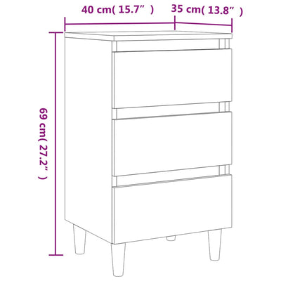 Yöpöydät täyspuiset jalat 2 kpl Sonoma-tammi 40x35x69 cm