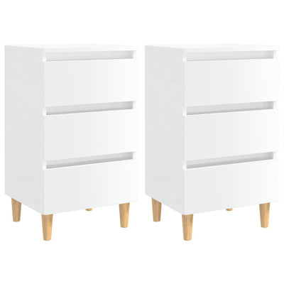 Yöpöydät puiset jalat 2 kpl korkeakiilto valkoinen 40x35x69cm