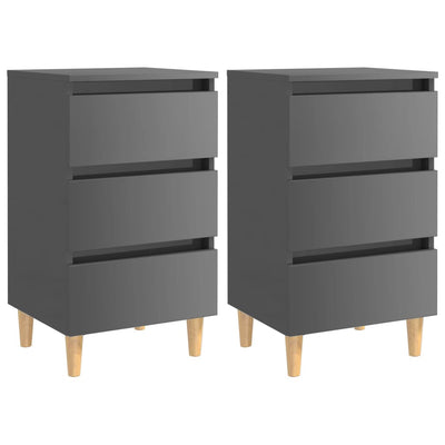 Yöpöydät puiset jalat 2 kpl korkeakiilto harmaa 40x35x69cm