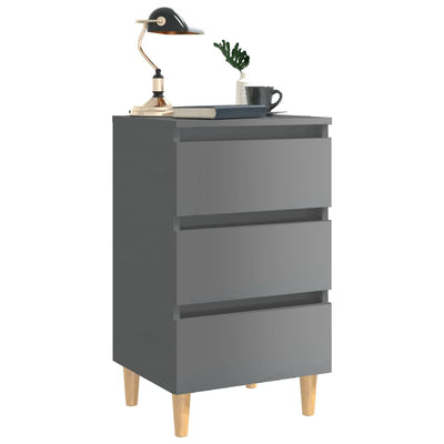 Yöpöydät puiset jalat 2 kpl korkeakiilto harmaa 40x35x69cm