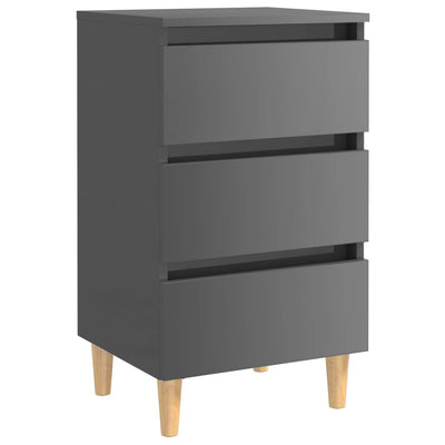 Yöpöydät puiset jalat 2 kpl korkeakiilto harmaa 40x35x69cm