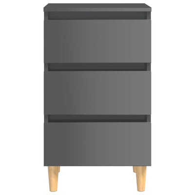 Yöpöydät puiset jalat 2 kpl korkeakiilto harmaa 40x35x69cm