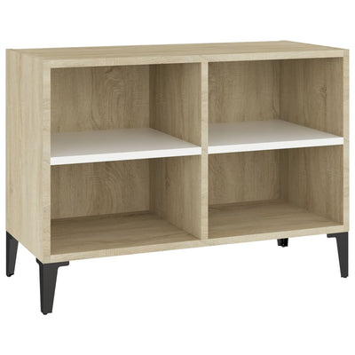 TV-taso metallijaloilla valkoinen ja Sonoma-tammi 69,5x30x50 cm