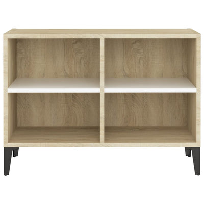 TV-taso metallijaloilla valkoinen ja Sonoma-tammi 69,5x30x50 cm