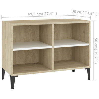 TV-taso metallijaloilla valkoinen ja Sonoma-tammi 69,5x30x50 cm