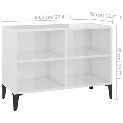 TV-taso metallijaloilla korkeakiilto valkoinen 69,5x30x50 cm