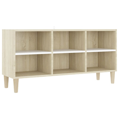 TV-taso täyspuiset jalat valkoinen/Sonoma-tammi 103,5x30x50 cm