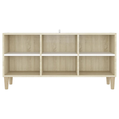TV-taso täyspuiset jalat valkoinen/Sonoma-tammi 103,5x30x50 cm