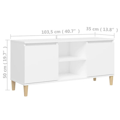 TV-taso täyspuiset jalat valkoinen 103,5x35x50 cm