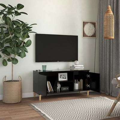 TV-taso täyspuiset jalat musta 103,5x35x50 cm