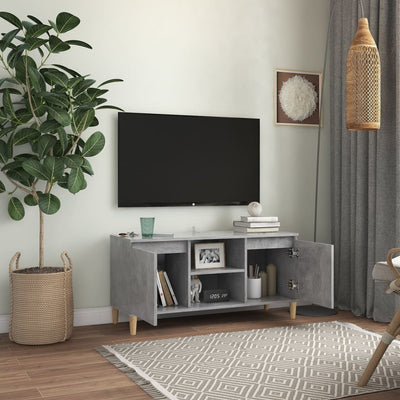 TV-taso täyspuiset jalat betoninharmaa 103,5x30x50 cm