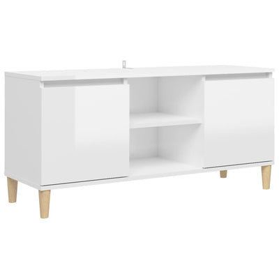 TV-taso täyspuiset jalat korkeakiilto valkoinen 103,5x35x50 cm