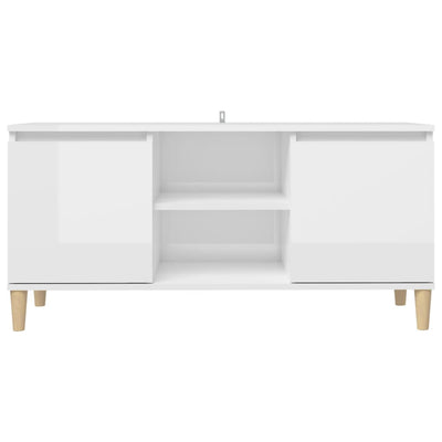 TV-taso täyspuiset jalat korkeakiilto valkoinen 103,5x35x50 cm