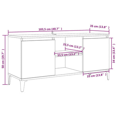 TV-taso metallijaloilla Sonoma-tammi 103,5x35x50 cm