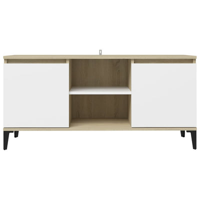 TV-taso metallijaloilla valkoinen/Sonoma-tammi 103,5x35x50 cm
