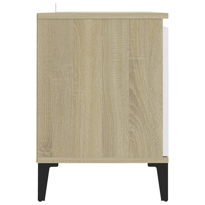 TV-taso metallijaloilla valkoinen/Sonoma-tammi 103,5x35x50 cm