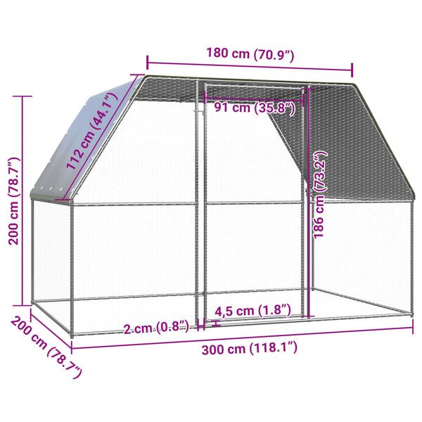 Galvanoitu ulkotilan kanahäkki Auorelia 3x2x2 m (teräs)