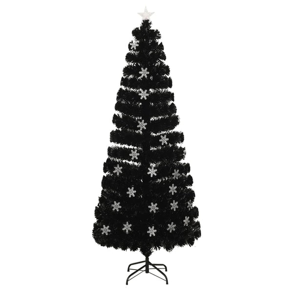Musta joulukuusi led-lumihiutaleilla Hriminiuc 240cm (kuituoptiikka)