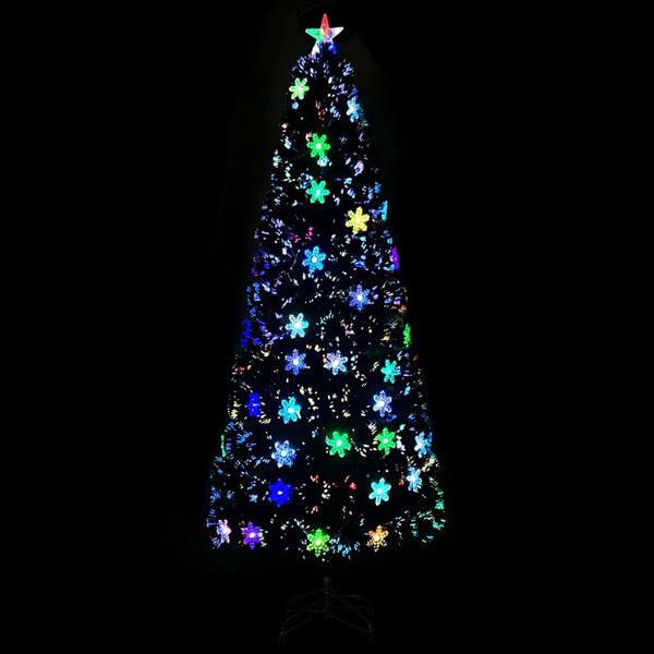 Musta joulukuusi led-lumihiutaleilla Hriminiuc 240cm (kuituoptiikka)