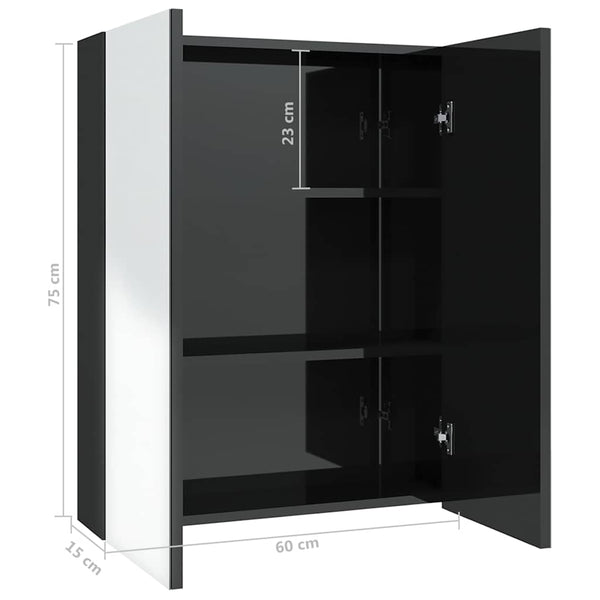 LED kylpyhuoneen peilikaappi 60x15x75 cm MDF kiiltävä musta