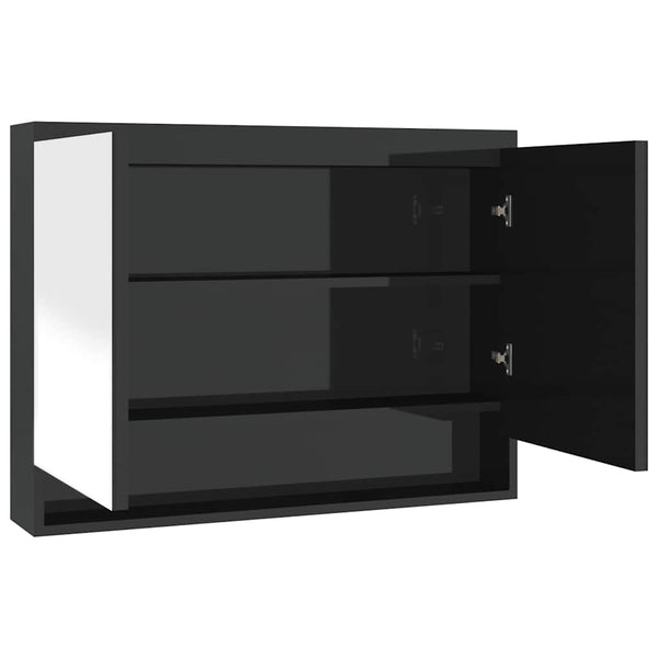 LED kylpyhuoneen peilikaappi 80x15x60 cm MDF kiiltävä musta