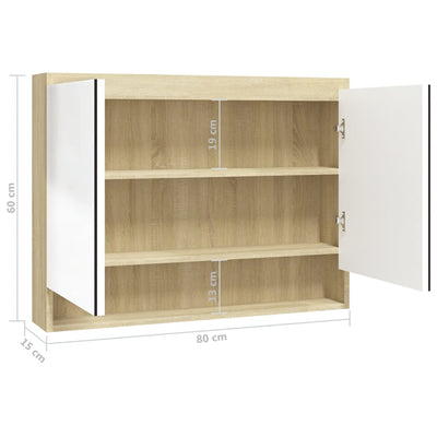 LED kylpyhuoneen peilikaappi 80x15x60 cm MDF valkoinen ja tammi