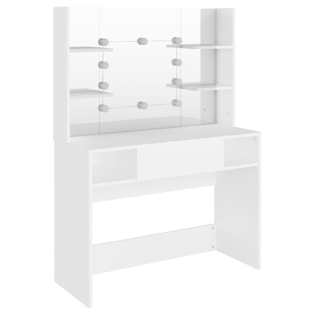 Valkoinen meikkipöytä led-valoilla Steve 100x40x135cm (mdf)
