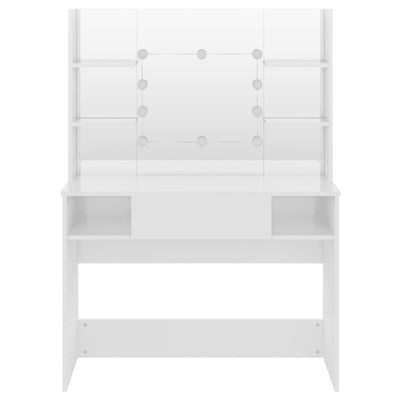 Meikkipöytä LED-valoilla 100x40x135 cm MDF kiiltävä valkoinen