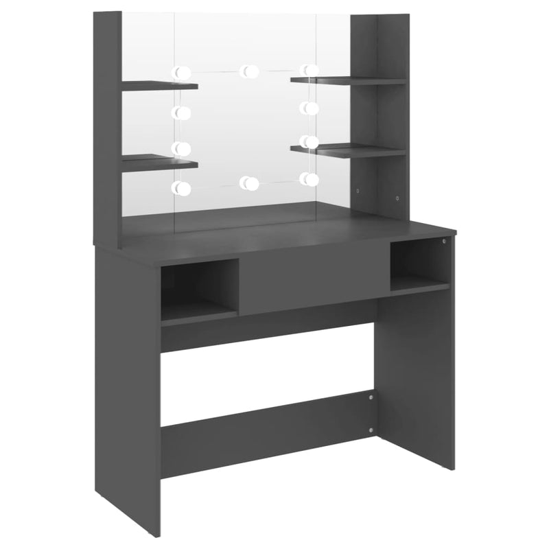 Harmaa meikkipöytä led-valoilla Steve 100x40x135cm (mdf)